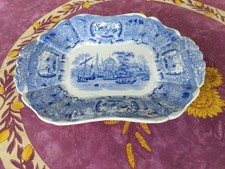 Plat Corbeille Creux Faience Bordeaux David Johnston Décor Bleu Oiseaux 32,5cm