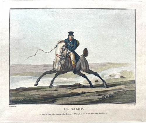 Gravure aquarellée chasse - , à