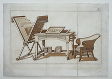 Bureau Acajou GRAVURE Mobilier ARTISTE Chaise MEUBLES Estampe Livres XIX°