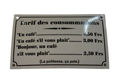 plaque émaillée " tarif des