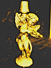 PETITE LAMPE CHAMBE D'ENFANT ANGE MUSICIEN DORÉ ÉLECTRIFIÉE MATIERE DURE h 20 cm