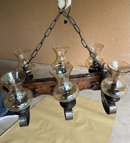Lustre fer forgé - fer, bois