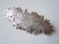 Broche Antique En Argent 800 Ciselé Motif Edelweiss 8,9 G/6,3 X 2,7 Cm