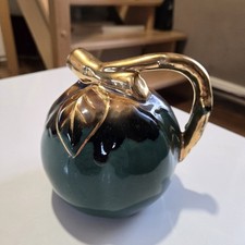 Magnifique Pichet A Liqueur Ceramique Or Et Noir Et Vert Années 70 Pieces Signée