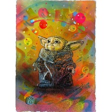 C215 - Peinture originale à l'aérosol sur papier "Yoda" 30x21cm - 2023