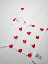 Doudou Plat/Mouchoir Lapin Blanc Coeur Rouge Yeux Nez Gris Noeuds - Petit Bateau