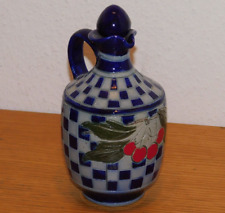vintage POT cruche PICHET BETSCHDORF en GRES bleu CERISE D'ALSACE signé Schmitt