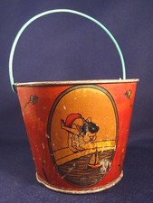 Ancien seau tôle lithographiée SPAIN enfants voilier bassin eau nature An. 20/30