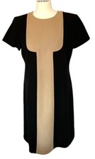 VALENTINO RED SPACE AGE MOD DRESS COLOR BLOCK BLACK/BEIGE WOOL/CASHMERE 46 IT/L