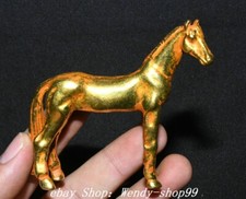 Antique Old Chinese Dynasty Copper Gilt Feng Shui 12 Zodiac Horse Animal Statue