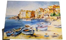 Tableau huile sur toile le port Marine d Erbalunga Cap Corse signé