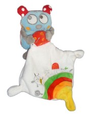 Doudou COCCINELLE bleue Pommette Mouchoir blanc rouge pois arc en ciel