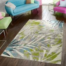Tapis Moderne Abordable Salon Tapis Style Palmiers Gris Vert Bleu