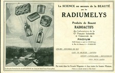 Publicité ancienne radiummelys la science secours beauté issue de magazine 1925