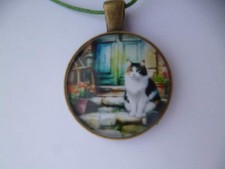 collier Bronze cabochon Chat 25mm