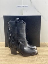 Ash Texan Femme Elison Cuir Noir Franges Casual Botte 36