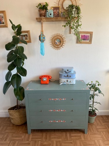 Commode verte sauge fleurie - verte, et