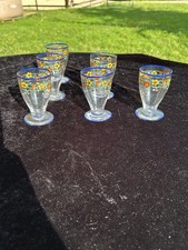 BELLE SERIE DE 6 VERRES ART DECO EN CRISTAL DE SEVRES EMAILLES PAR MARCEL GOUPY