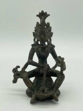 Ancien Népalais Déesse En Bronze Avec Tambour Bouddha Bouddhiste