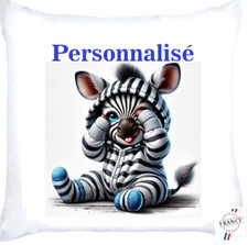 Housse de Coussin bébé Zèbre Rigolo Personnalisé le prénom de votre Choix
