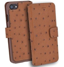IPHONE 7 8 Étui Livre Cuir Sac Portefeuille Coque Cuir D'Autruche Look En Cognac