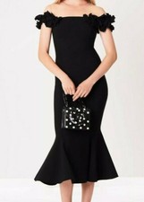 Neuf Oscar de la Renta Floral Extensible Laine Noir 3 D Fleurs 2 4