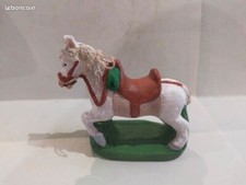 SANTON - Cheval camarguais avec selle verte signé Fleur de Lys (10 cm réel)