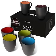 - 6 x 350 ml Tasse à café en grès/Ensemble de tasses Le Papillon Collection N...