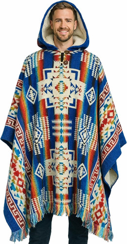 Alpaca mens poncho with hood - poncho,