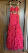Tiffany Pink Strapless Ruched Fitted Bodice Mermaid Prom/Pageant Dress w/ Slit