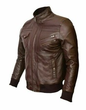 Blouson motard rétro bombardier classique vintage marron cuir véritable...