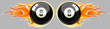2 X BOULES 8 BILLARD FLAMMES AUTOCOLLANTS STICKER 100mmx50mm MOTO BIKER (ZA005).