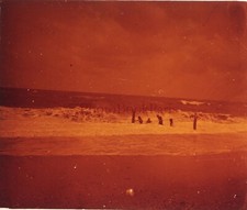 Famille à la Plage Mer Vagues c1920 France Photo Plaque Stereo Vintage P29L15n21