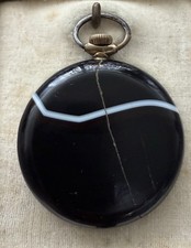 Montre à gousset Zenith agate noire et blanche Switzerland Suisse Pocket Watch