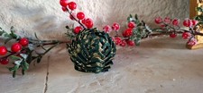 Boule de Noël en Tissu - Faite à la main - 5cm (Vert & Or)