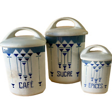3 Pots à épices anciens Choisy Le Roi - faïence Terre de fer - café sucre
