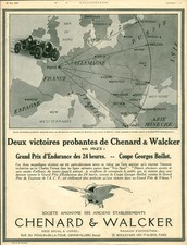 Publicité ancienne automobile Chenard & Walcker 1924 issue de magazine Puybelle