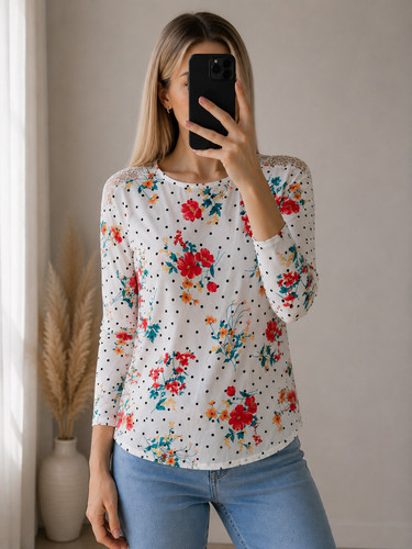 Blouse femme fleurie pois - blouse, à
