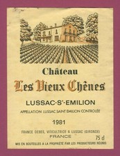 BO12 Etiquette Label BORDEAUX LUSSAC ST-EMILION 1981 CHÂTEAU LES VIEUX CHÊNES