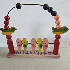 Ancien jouet Bois Calcul Boulier Oiseau 40-50