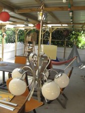 ++"513.6"  LUSTRE VINTAGE SPACE AGE  5 FEUX EN ACIER CHROME