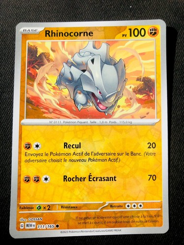 Carte pokémon rhinocorne - carte,