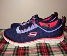 SKECHERS Navy & Pink AIR COOLED MEMORY FOAM Walking Athletic Women Shoes Sz 7 #