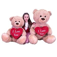 Ours En Peluche Géant Assis 100 - 140Cm Beige Avec Cœur - I LOVE YOU