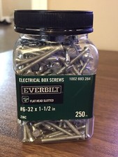 ELECTRICAL BOX SCREWS #6-32 x 1-1/2" FLAT HEAD SLOTTED ZINC. BOX OF (250)