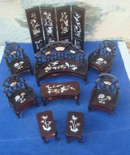 V72  Bel Ensemble Meuble Salon Miniature Bois exotique sculpté Nacre Chine