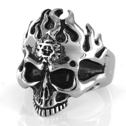 Bague acier evil fire skull - evil,