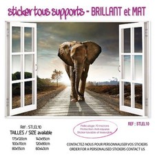 STICKER TROMPE OEIL FENETRE : ELEPHANT ANIMAUX - 6 TAILLES - STL-EL-10