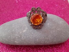 Bague argenté vieilli brillant jaune style indien T 51 bijoux fantaisie femme 