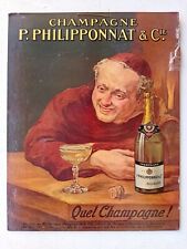 Ancien carton publicitaire vin Champagne PHILIPONNAT à AŸ - moine Dom PÉRIGNON